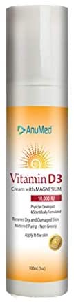 AnuMed Vitamin D3 Cream with Magnesium 10,000 IU | Healthy Skin Care & Face Cream | Maximum Calcium Absorption | Non-Greasy Moisturizer for Dry Skin - 3 Ounces