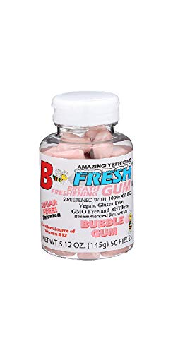 B Fresh Bubble Gum Flavor, 100% Xylitol Sweetened Gum, Natural Gum, Vegan, B12, Sugar Free, Aspartame Free ,50 Pieces, B Fresh Breath Freshening Gum