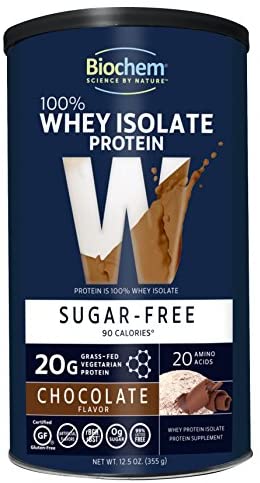 Biochem 100% Whey Isolate Protein - Sugar Free Chocolate - 24.6 oz - Pre & Post Workout - Meal Replacement - Keto-Friendly - 20g of Protein - Easily Digestible - Easy to Mix
