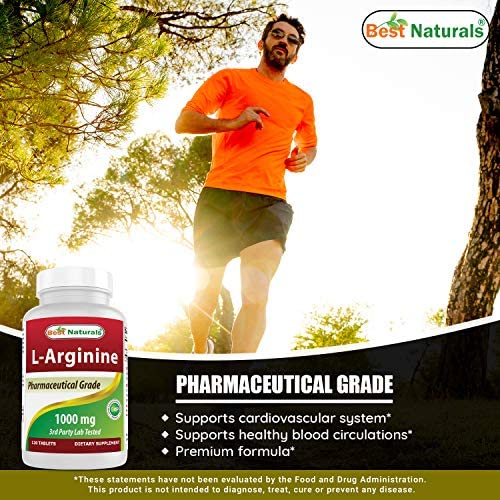 Best Naturals L-Arginine 1000 mg 120 Tablets - Pharmaceutical Grade L Arginine Supplement Promotes Nitric Oxide Synthesis
