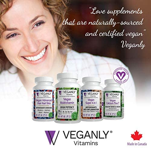 VEGANLY Vitamins Vegan Super 4 in 1 Antioxidants & Anti-Inflammation. All Natural All-in-One from Turmeric, Ginger, Blueberry, Cranberry (90 caps) Helps Relief Joint Pain and Improve Digestion