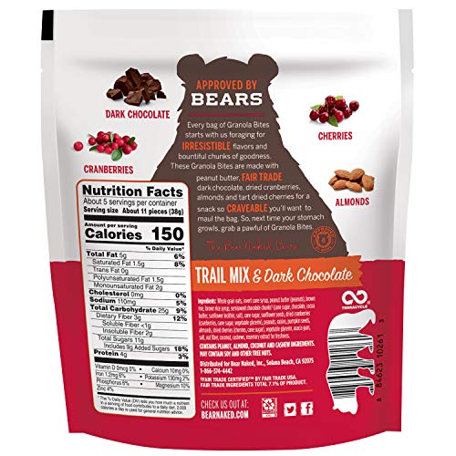 Bear Naked Trail Mix & Dark Chocolate Granola Bites - Gluten Free, Non-GMO, Kosher, Vegan - 7.2 Oz