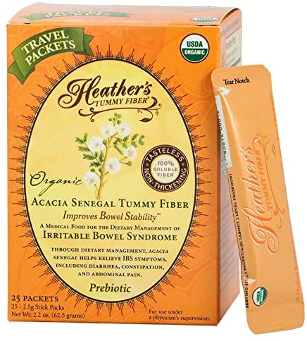 Heather's Tummy Fiber Organic Acacia Senegal Packets for IBS, 25 Count Travel Packs