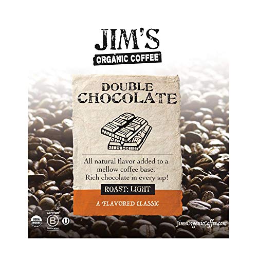 Jim’s Organic Coffee – Double Chocolate, All Natural Flavored Blend – Light Roast, Ground Coffee, 12 oz Bag