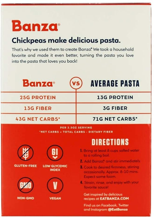 Banza Chickpea Pasta - High Protein Gluten Free Healthy Pasta - Rigatoni (8 oz)