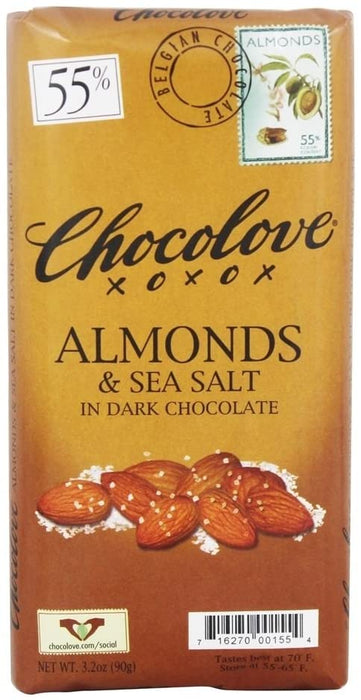Chocolove Dark Chocolate Bar with Almonds and Sea Salt -- 3.2 oz Each / Pack of 4