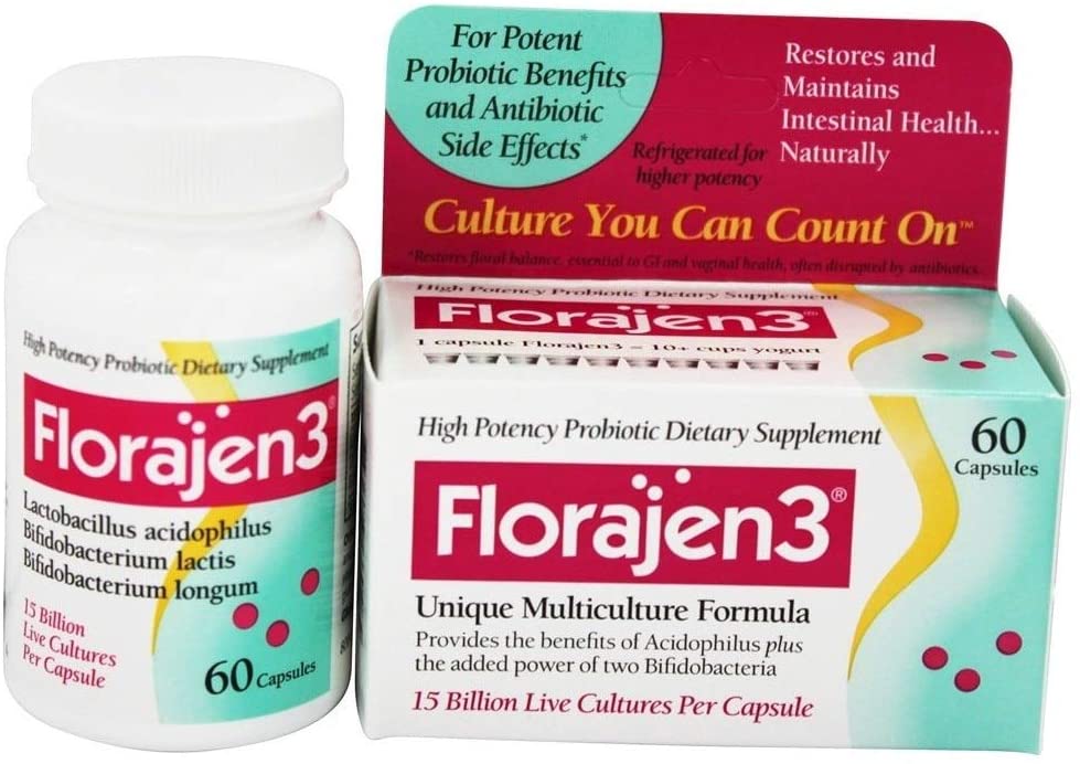 Florajen Florajen 3 High Potency Probiotic Unique Multiculture Formula Capsules, 60 caps (Pack of 3)