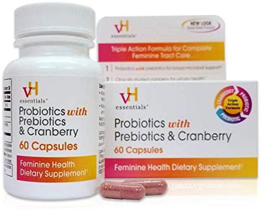 vH essentials Probiotics with Prebiotics and Cranberry Feminine Health Supplement, 60 Capsules