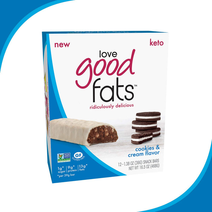 Love Good Fats, Snack Bar Cookies Cream 12 Count, 16.56 Ounce