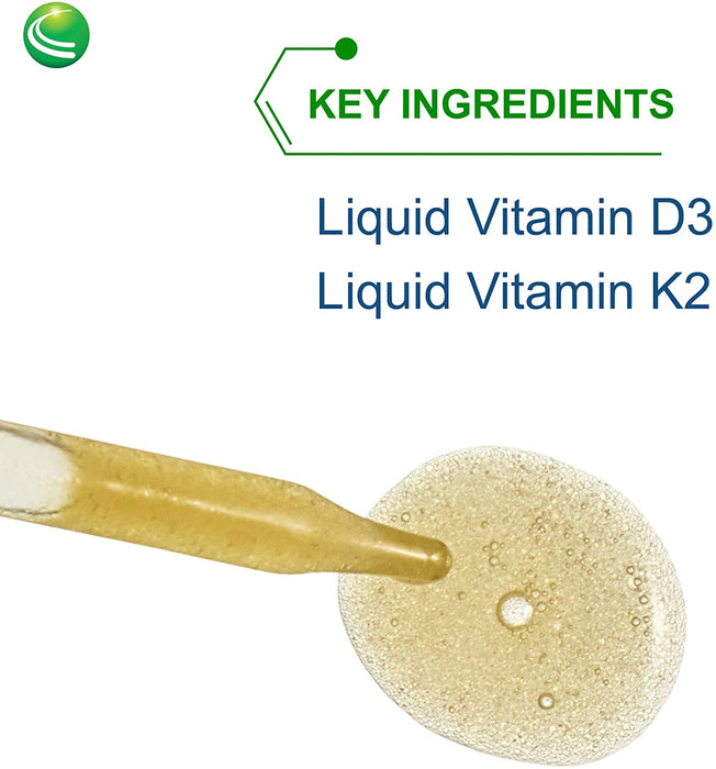 Nutra BioGenesis - Vitamin D3-K2 Emulsion - Liquid Vitamin D and Vitamin K to Help Support Bone and Heart Health - 1 Ounce
