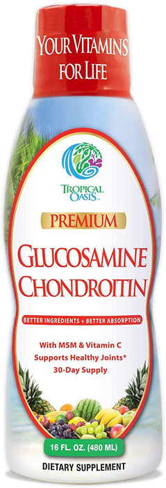 Tropical Oasis–Premium Liquid Glucosamine Chondroitin & MSM- Liquid Joint Support Formula w/1500mg Glucosamine, 800mg Chondroitin, 500mg MSM –Concentrated Liquid for Max Absorption -16oz
