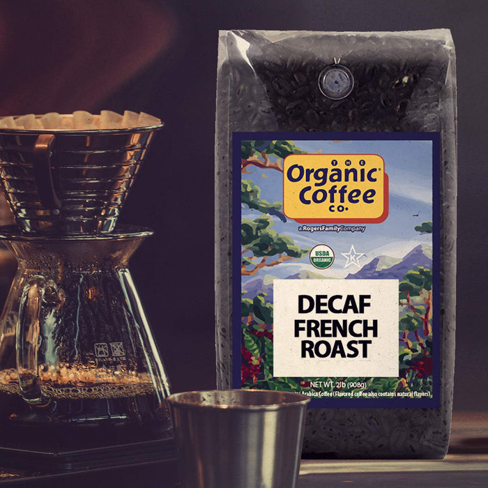 The Organic Coffee Co. DECAF French Roast Whole Bean Coffee 2LB (32 Ounce) Dark Roast Natural Water Processed USDA Organic
