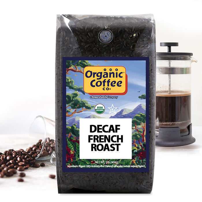 The Organic Coffee Co. DECAF French Roast Whole Bean Coffee 2LB (32 Ounce) Dark Roast Natural Water Processed USDA Organic