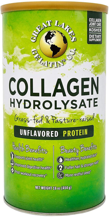 Great Lakes Gelatin, Collagen Hydrolysate, Unflavored Beef Protein, Kosher, 16 oz Cans (Pack of 2)