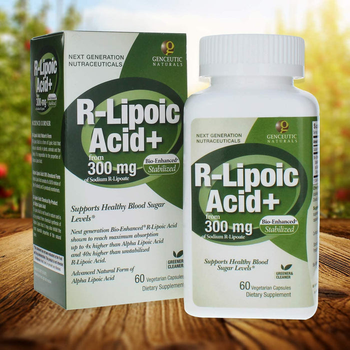 Genceutic Naturals R-Lipoic Acid Dietary Supplement Vegetarian Vegan Gluten Free Non GMO Ideal for Glucose Insulin Blood Level Maintain - 300mg (60 Capsules)