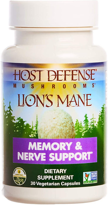 Host Defense - Lion's Mane Capsules, Mushroom Support for Memory & Nerves, 30 Count