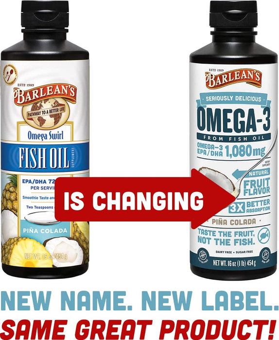 Barlean’s Seriously Delicious Omega-3 Fish Oil, Piña Colada, 16-oz