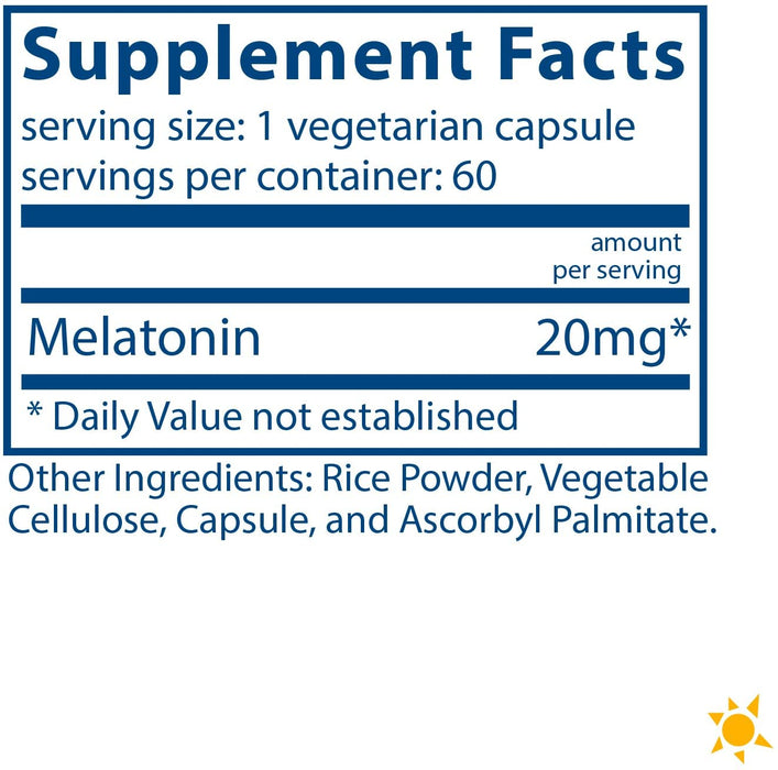 Vital Nutrients - Melatonin - Supports The Body's Natural Sleep Cycle - 60 Capsules per Bottle - 20 mg