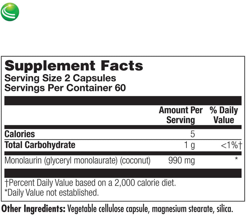 Nutra BioGenesis - Monolaurin - Vegan, Gluten Free, Non-GMO - 120 Capsules