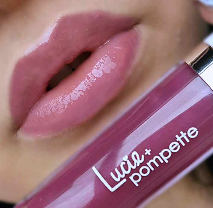 Lucie + Pompette Beauty Lip Batter 3-in-1 Plumper-Gloss-Balm Sheer Subtle Shimmer in Can Can - Sheer, Warm Berry (.16 oz)