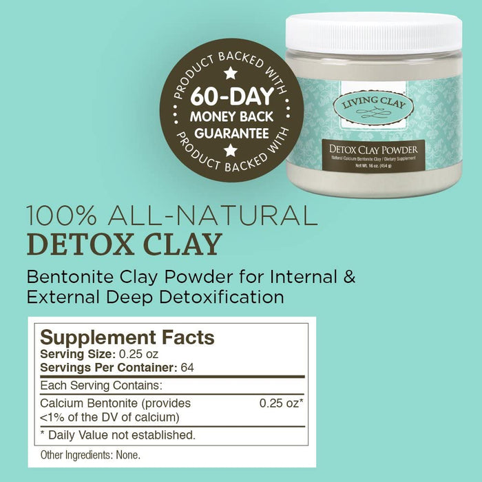 Living Clay Detox Clay Powder | All-Natural Bentonite Calcium Clay for Internal & External Deep Cleansing | Perfect for Mask, Bath or Wrap