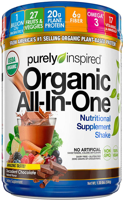 Purely Inspired All-in-One Meal Meal Replacement Shake Powder, Vegan, 20g Protein with Fiber, Vitamins, Minerals & Probiotics, Decadent Chocolate