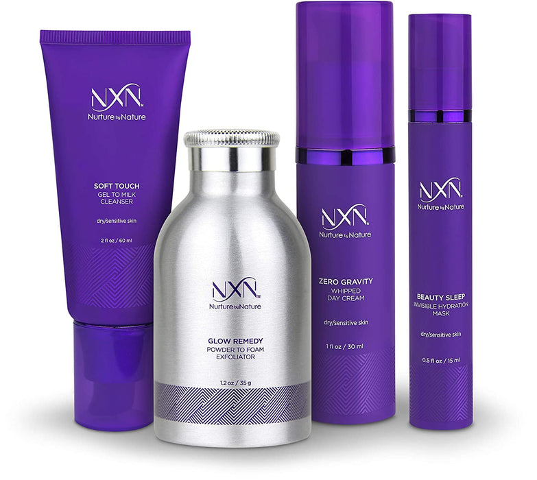 NxN Total Moisture 4-Step Anti-Aging Treatment & Dry Skin Facial System, Skin Care Kit with Moisturizer, Gentle Cleanser, Powder Exfoliator, Evening Face Mask - Hydrate Skin & Reduce Wrinkles