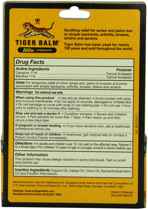 Tiger Balm Pain Relieving Ointment, Non-Staining, Ultra Strength