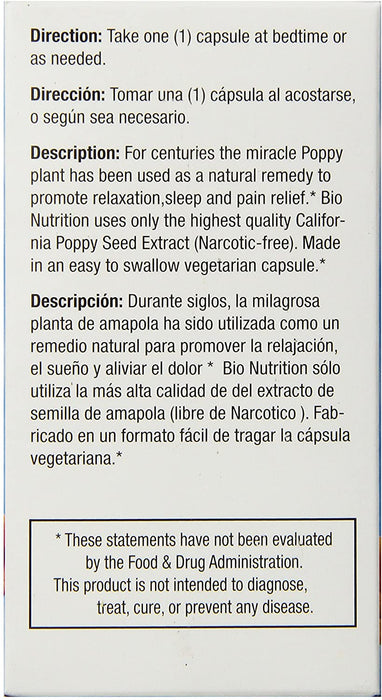 Bio Nutrition California Poppy Vegi-Caps, 60 Count