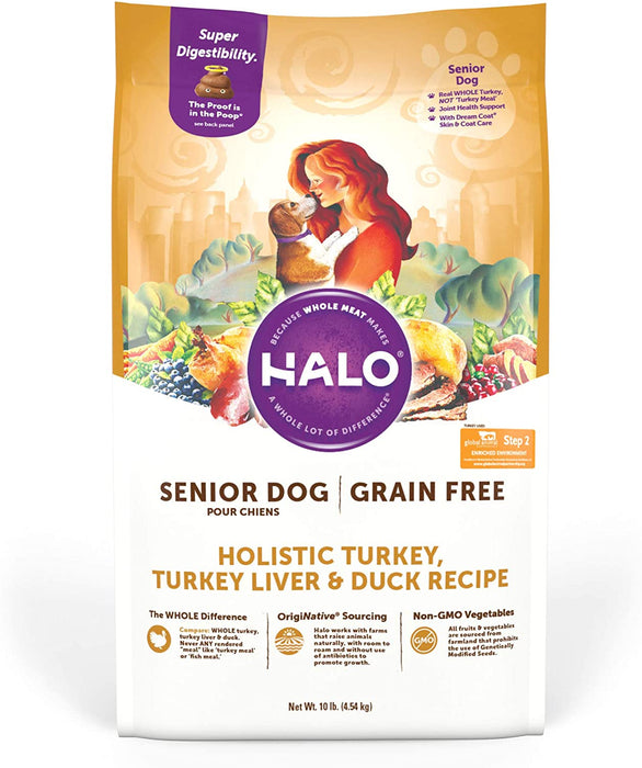 Halo Grain Free Natural Dry Dog Food, Senior Turkey, Turkey Liver & Duck Recipe