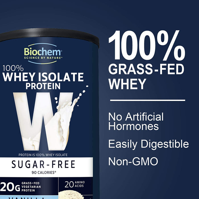 Biochem 100% Whey Isolate Protein - 11.8 oz - Sugar Free Vanilla - 20g Vegetarian Protein - Keto-Friendly - Amino Acids - Invigorating Taste - Easily Digestible