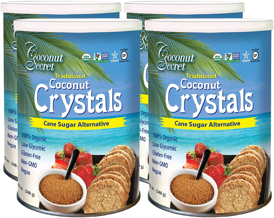 Coconut Secret Coconut Crystals (4 Pack) - 12 oz - Low-Glycemic Sugar Alternative, Replacement Sweetener - Organic, Vegan, Non-GMO, Gluten-Free, Kosher - 340 Total Servings