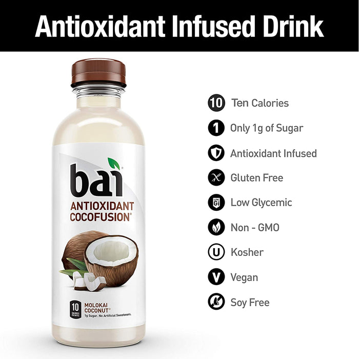 Bai Cocofusions Molokai Coconut, Antioxidant Infused Beverage, 18 Fl. Oz. Bottles (Pack of 12)