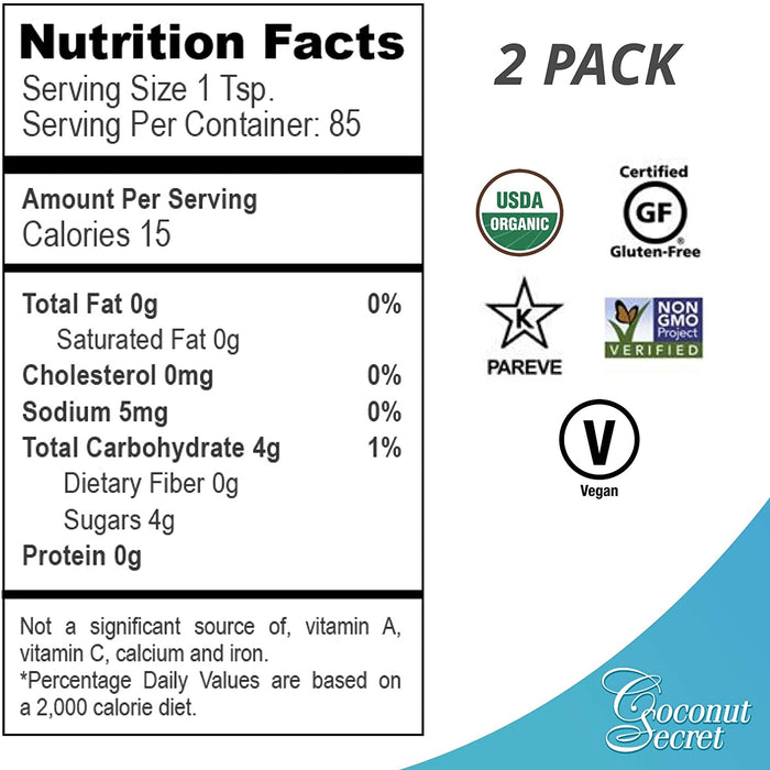 Coconut Secret Coconut Crystals (2 Pack) - 12 oz - Low-Glycemic Sugar Alternative, Replacement Sweetener - Organic, Vegan, Non-GMO, Gluten-Free, Kosher - 170 Total Servings