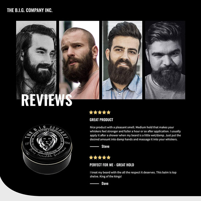 Beard Balm Leave-in Conditioner with Natural Bees Wax, Jojoba & Argan Oil - Styles, Softens, Strengthens & Thickens for Healthier Beard Growth & Mustache - 2 oz - The B.I.G. Company