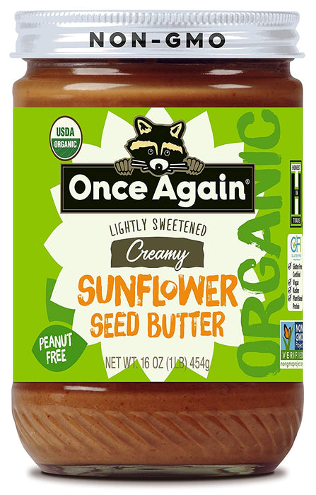 Once Again Organic, Creamy Sunflower Butter - Peanut Free, Lightly Sweetened & Salted - 16 oz Jar