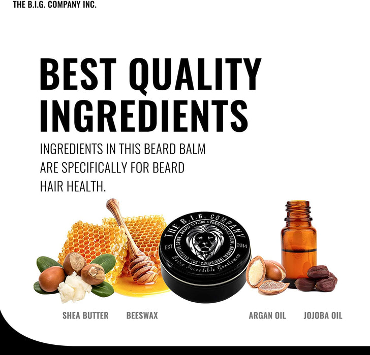 Beard Balm Leave-in Conditioner with Natural Bees Wax, Jojoba & Argan Oil - Styles, Softens, Strengthens & Thickens for Healthier Beard Growth & Mustache - 2 oz - The B.I.G. Company