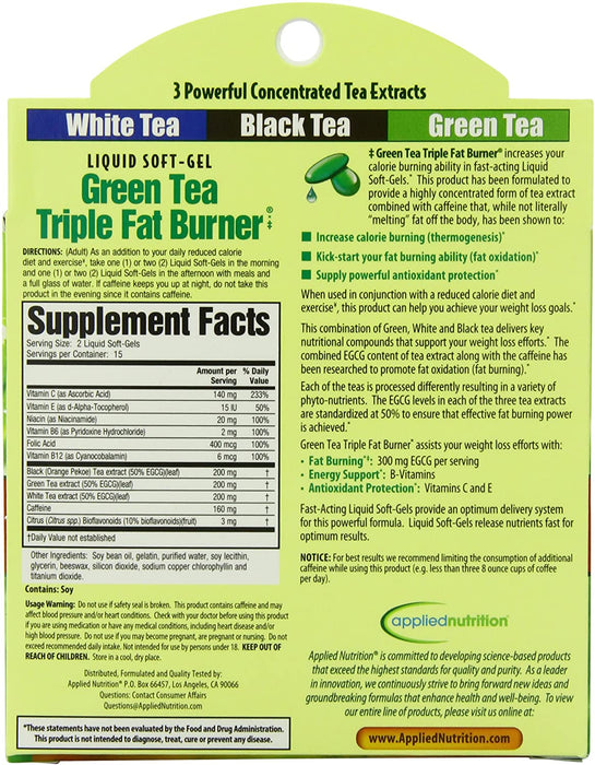 Applied Nutrition Green Tea Triple Fat Burner, 30 Liquid Soft-Gels