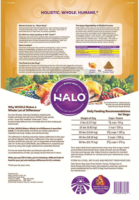 Halo Grain Free Natural Dry Dog Food, Senior Turkey, Turkey Liver & Duck Recipe